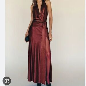 NEW NWT Reformation Oceane Satin Maxi Dress Burgundy
